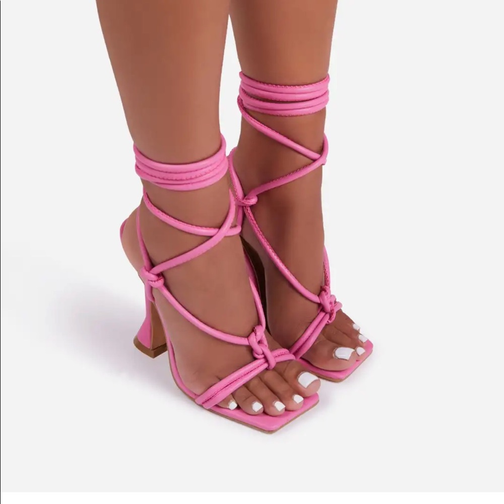 Faux leather strap up sandals.